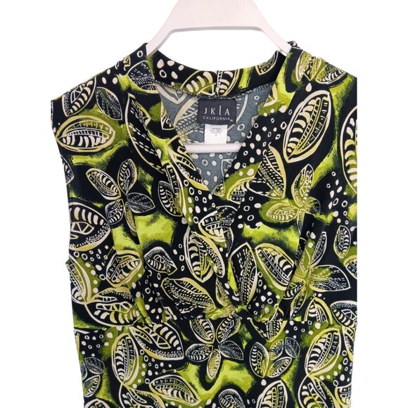 JKLA- Sleeveless Tank Stretch Light Faux Wrap collar-Lime Green-Black-Cream - Picture 11 of 16
